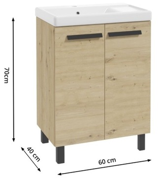 Szafka łazienkowa stojąca z umywalką z ociekaczem 80x60cm Dąb artisan