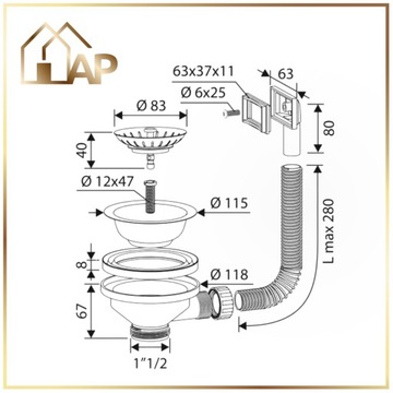Сифон настенный одночашевый GOLDEN с переливом.