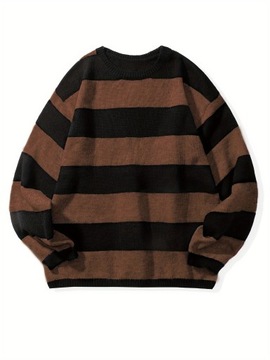 Preppy sweter z dzianiny w paski w stylu retro, męski ciepły, 3XL