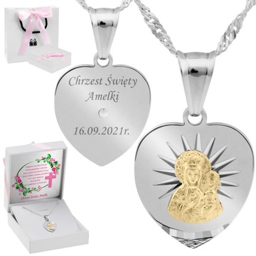 Medalik Serce Matka Częstochowska pr. 925 Grawer