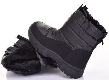 SOLIDNE BUTY DAMSKIE ZIMOWE ŚNIEGOWCE NA MRÓZ ŚNIEG CZARNE