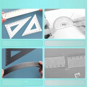 Linijka Metalowa Zestaw Linijki Kątomierz Ekierka szkolny