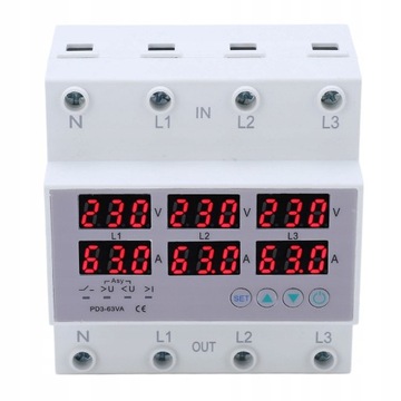 3-fazowy woltomierz na szynę DIN AC390-500V