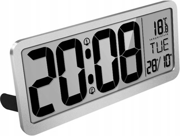 Duży cyfrowy zegar ścienny LCD, srebrny 35 cm