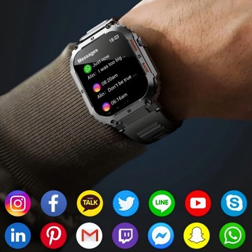 SMARTWATCH ZEGAREK MĘSKI MILITARNY ROZMOWY WIELOFUNKCYJNY POMIARY MENU PL