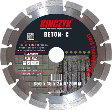 Tarcza diamentowa do cięcia betonu 14-1034 Kińczyk 350x25,4 BETON C