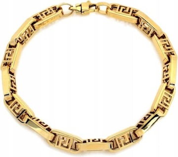 Złota bransoletka 585 męska duże ogniwa z wzorem greckim na prezent 14k