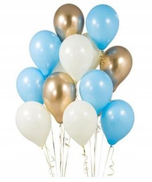 BALONY ZESTAW NIEBIESKIE ZŁOTE BABY SHOWER 14 SZT