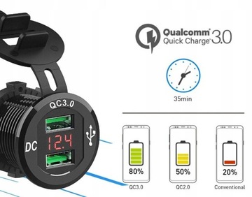 Водонепроницаемая розетка БЫСТРОЕ ЗАРЯДНОЕ УСТРОЙСТВО ДЛЯ МОТОЦИКЛА 2xUSB QC3.0 ВОЛЬТМЕТР B6L