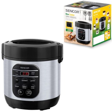 Garnek do gotowania ryżu warzyw RYŻOWAR 0,6L 360W srebrny Sencor SRM 0650SS