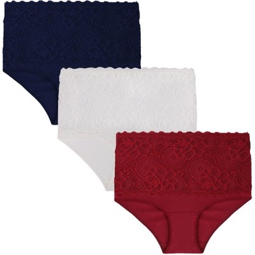 x3 Majtki Bawełniane Figi Damskie Koronkowe z Wysokim Stanem r. XL