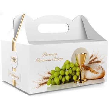 PUDEŁKO na ciasto PIERWSZA KOMUNIA ŚWIĘTA białe IHS 5 szt