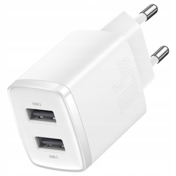 МОЩНОЕ СЕТЕВОЕ ЗАРЯДНОЕ УСТРОЙСТВО 2x USB 10,5 Вт, 2 А BASEUS