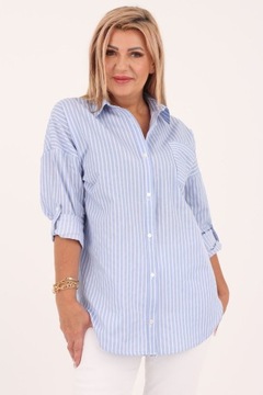 ЖЕНСКАЯ РУБАШКА ОВЕРСАЙЗ ИЗ ХЛОПКА, В ПОЛОСКУ, СВОБОДНАЯ, БОЛЬШИЕ РАЗМЕРЫ