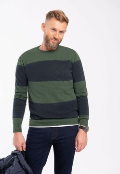 OUTLET Zielony sweter w paski VOLCANO S-CLAUD XXL