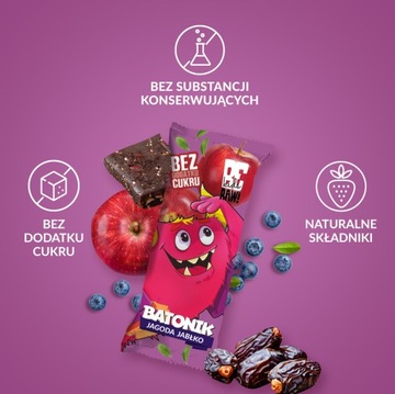BeRAW! KIDS Baton owocowy bez cukru dla dzieci x16