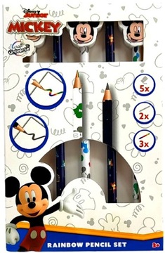 OŁÓWKI SZKOLNE MYSZKA MIKI MICKEY 5 SZTUK ! W TYM 2 GRAFITOWE + 3 TĘCZOWE !
