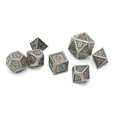 SREBRNE KOŚCI ELFICKIEGO SZCZĘŚCIA - METALOWY ZESTAW 7 KOŚCI KOSTEK RPG