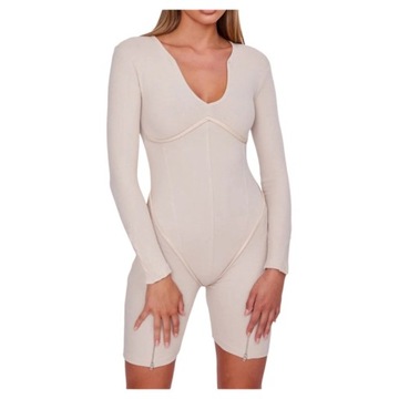 Damskie body Shapewear Dekolt w kształcie litery V Głęboko wycięte szwy Długie rękawy Skinny