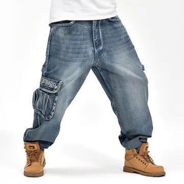 Hip Hop Mens Baggy Jeans Blue Multi Pockets Cargo