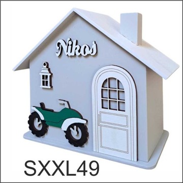 DUŻA drewniana skarbonka domek z quadem prezent dla chłopca personalizowana