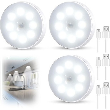 NOCNA LAMPKA SCHODY KORYTARZ LED CZUJNIK RUCHU 3szt