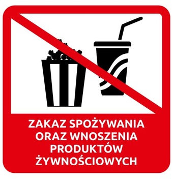 NAKLEJKA NA SZYBĘ 20 cm zakaz spożywania KINO SALA