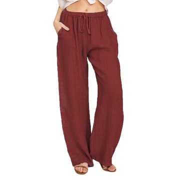 Letnie casual damskie lniane spodnie z kieszeniami oddychająca luźny