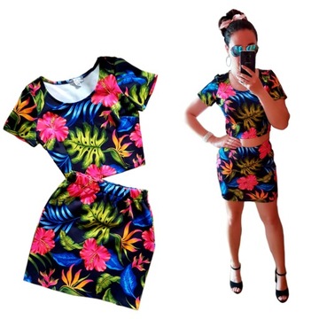 Комплект ТОП БЛУЗА + МИНИ ЮБКА-КАРАНДАШ на резинке Neon Pink XS/S