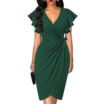 Women's Deep V-neck ruffle sleeve pleated