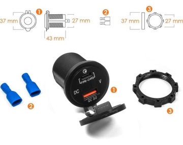Розетка для мотоцикла с дисплеем USB QC + PD