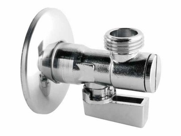 KUREK KULOWY KĄTOWY Z FILTREM I Z ROZETĄ CHROM 1/2