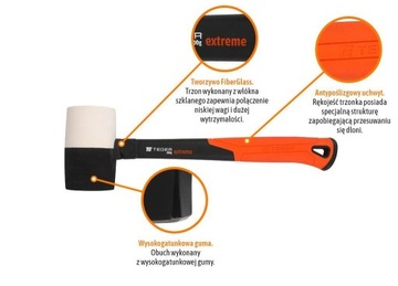 Молоток резиновый с ручкой из стекловолокна 680 г Extreme / TEGER