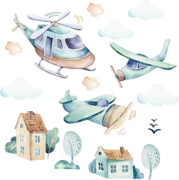 Naklejki na ścianę dla chłopca SAMOLOTY NAKLEJKA HELIKOPTER - 50cm x 130cm