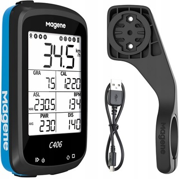 Bezprzewodowy zegarek rowerowy C406 z GPS i Bluetooth/ANT+, niebieski
