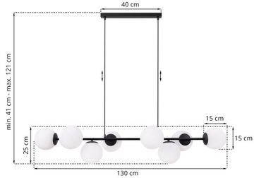 LAMPA SUFITOWA ŻYRANDOL WISZĄCA CZARNA GLAMOUR LISTWA SZKLANE KULE LOFT