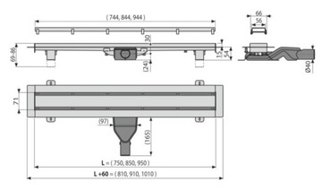 Линейный слив Alcaplast Fit and Go 85 см DOUBLE6 LOW CONSTRUCTION