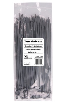 СЕРАЯ КАБЕЛЬНАЯ ЛЕНТА зажимная кабельные стяжки 3,6х200мм 100шт
