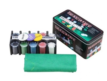 НАБОР ДЛЯ ТЕХАССКОГО ХОЛДЕМА 200 ПОДСКАЗОК + КОЛОДЫ + МАТ + ФУНКЦИОНАЛЬНЫЕ ЖЕТОНЫ