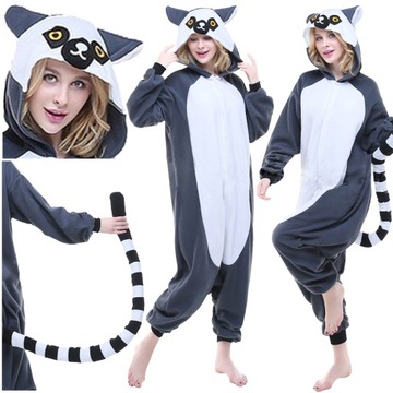 PIŻAMA KIGURUMI KOSTIUM ONESIE SZARY LEMUR PRZEBRANIE KOMBINEZON ROZ. S