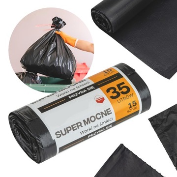 MOCNE WORKI NA ŚMIECI ODPADY RESZTKI 35L 15 SZT VERGONIC LDPE 22µm