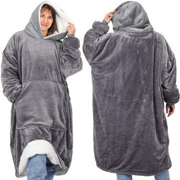 CIEPŁA GRUBA BLUZA KOC 2w1 KAPTUR OVERSIZE KOCOBLUZA FUTRZAK SZLAFROK HABYS
