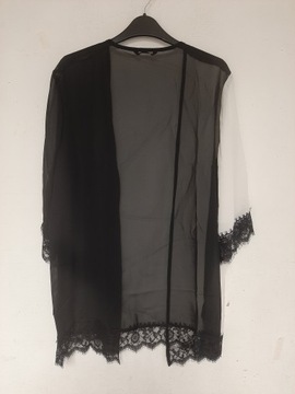 Shein Curve Szyfonowe kimono zdobione koronką XL