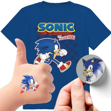 ZESTAW 3W1 KOSZULKA DLA DZIECI TATUAŻE NAKLEJKI SONIC 128 JAKOŚĆ