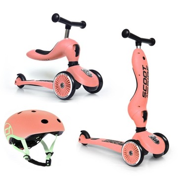 SCOOTANDRIDE 2w1 Jeździk - hulajnoga Peach+kask