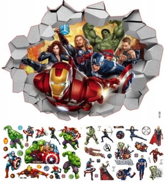 Zestaw naklejka ścienna +2x tatuaż AVENGERS thor