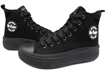 Buty Trampki damskie Wysokie Lee Cooper na platformie czarne tenisówki 36