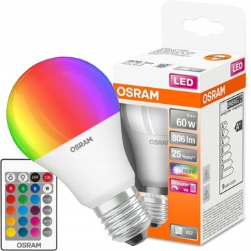 ЛАМПА OSRAM LED STAR RGB + ПУЛЬТ ДУ 9 Вт = 60 Вт E27 A60