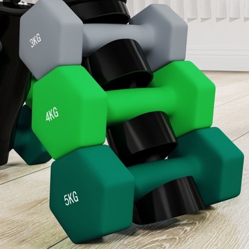SPORTNOW Zestaw 6 krótkich hantli 2x3kg 2x4kg 2x5kg zestaw ze stojakiem