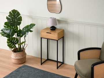 НАСТЕННАЯ КОНСОЛЬ ДЛЯ СПАЛЬНИ С ЯЩИКОМ ДУБ НОРА С ЧЕРНЫЙ МЕТАЛЛИЧЕСКИЕ НОЖКИ